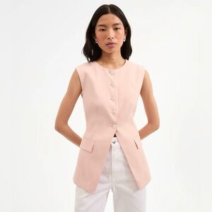 Sleeveless Pink Button-Up Linen Vest